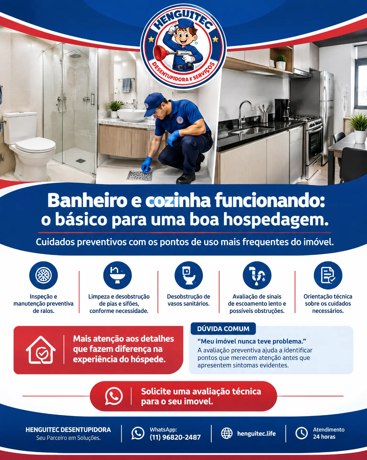 Prevenção de entupimentos em banheiros, pias e ralos de imóveis de temporada