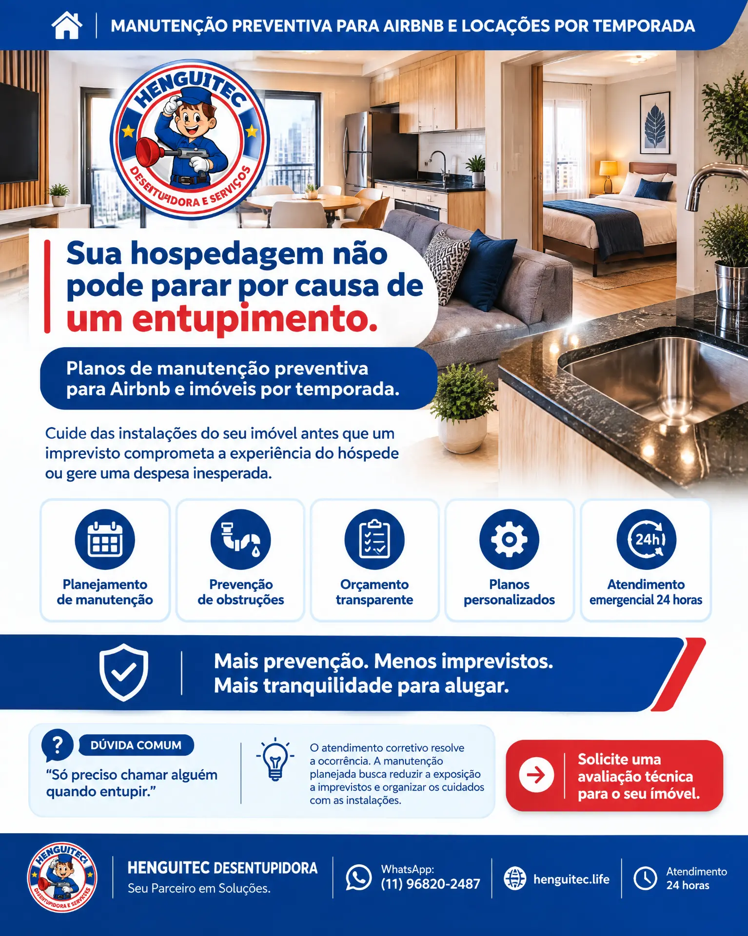 Manutenção preventiva da Henguitec para Airbnb e imóveis de temporada