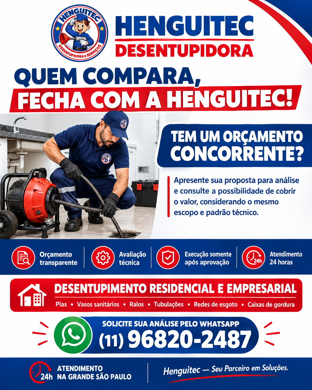 Campanha Quem compara, fecha com a Henguitec: envie seu orçamento concorrente para análise pelo WhatsApp (11) 96820-2487