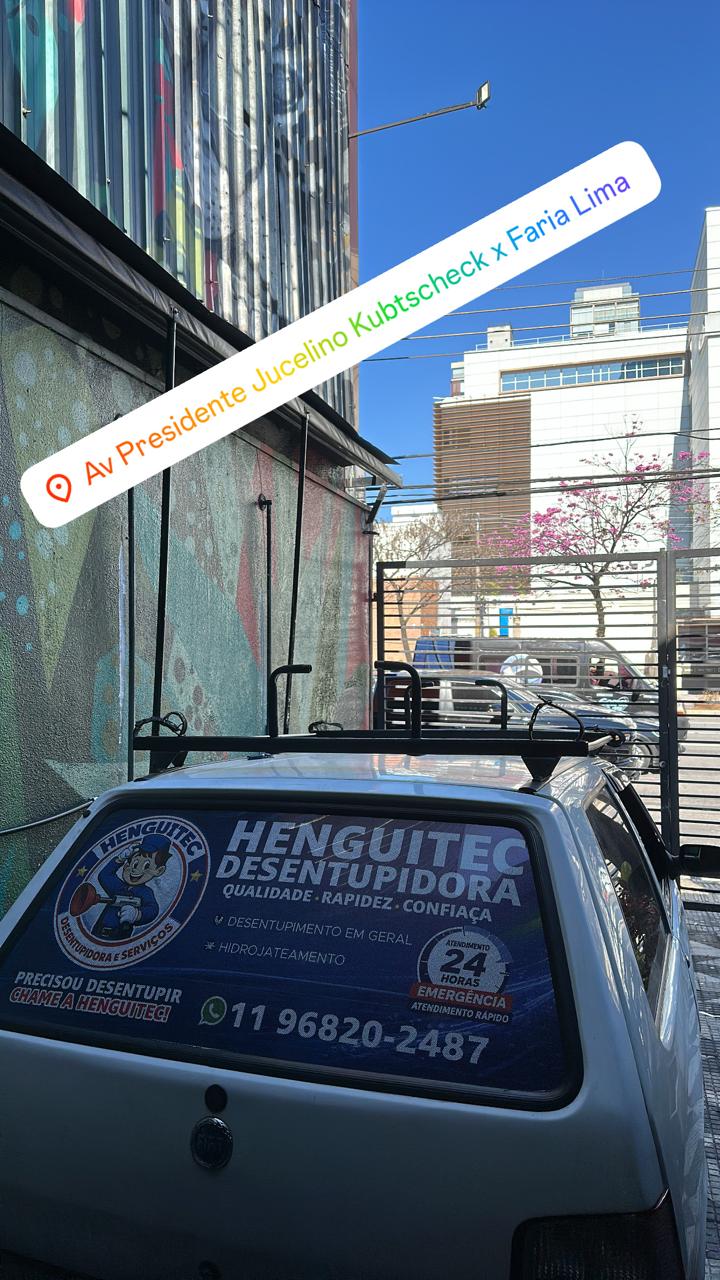Atendimento da Henguitec Desentupidora em prédio comercial na Av. Faria Lima, São Paulo