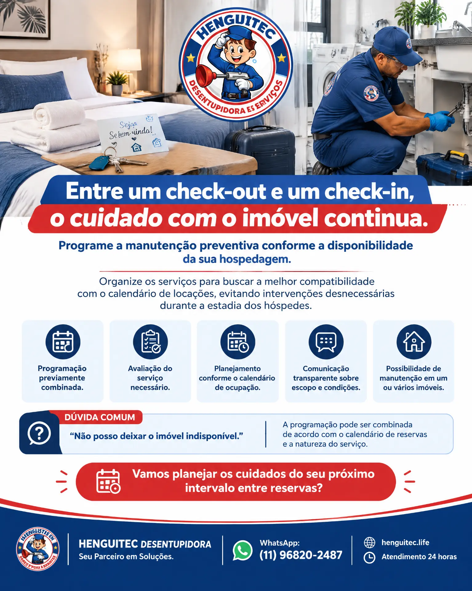 Manutenção programada entre check-out e check-in no Airbnb